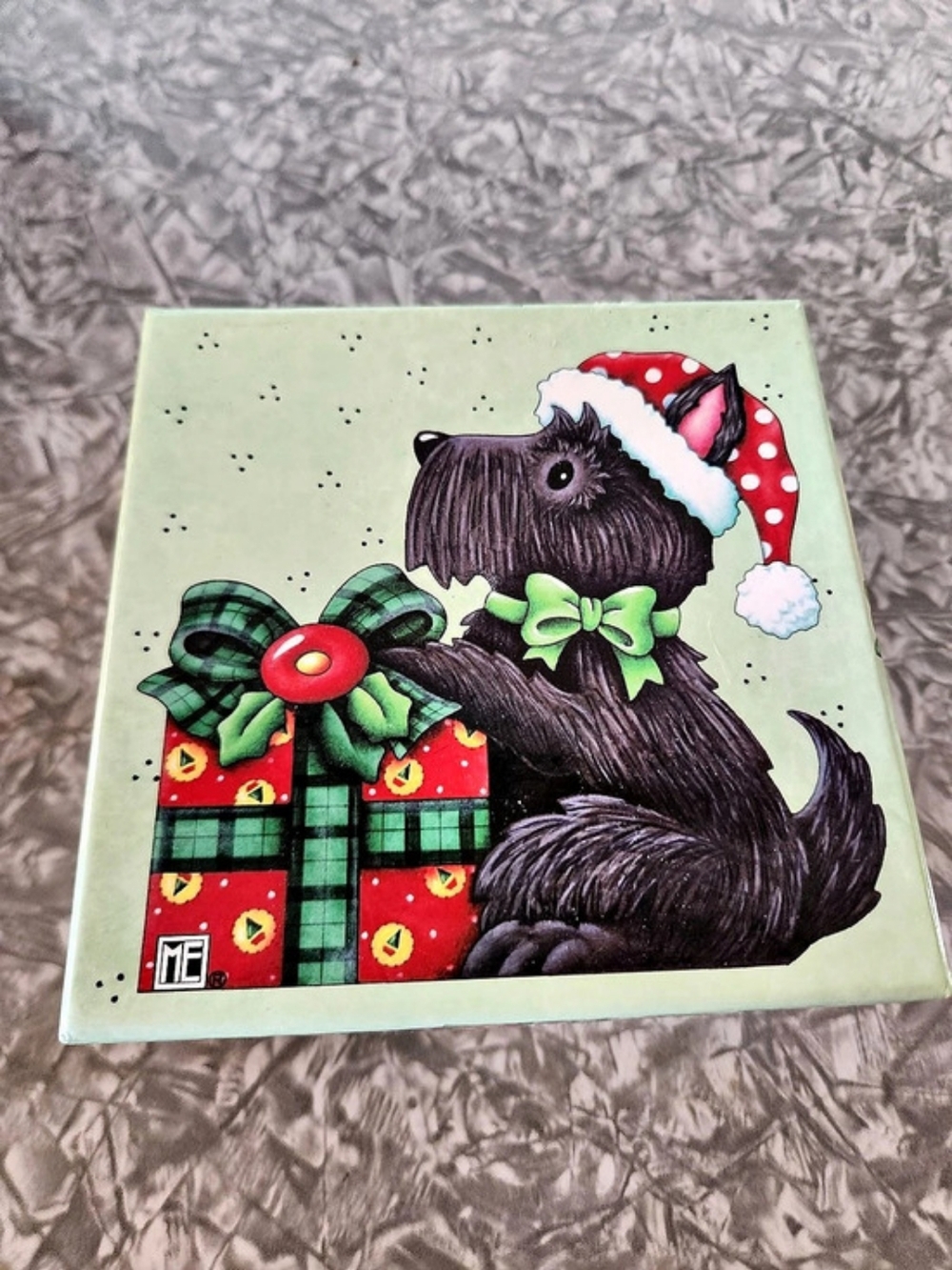 Mary Engelbreit Scottie Christmas Mini Plate S/4 Green & Red